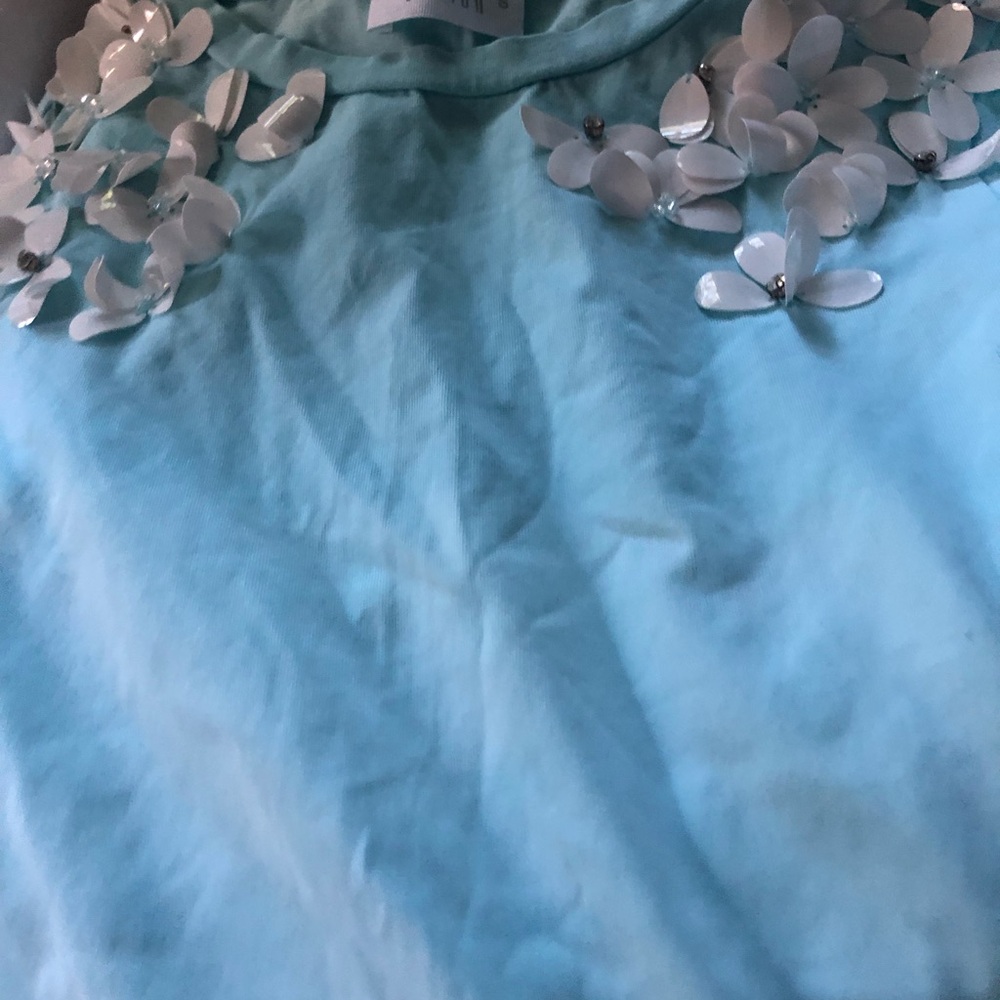 Elegant Blue Floral Embellished Women's Top